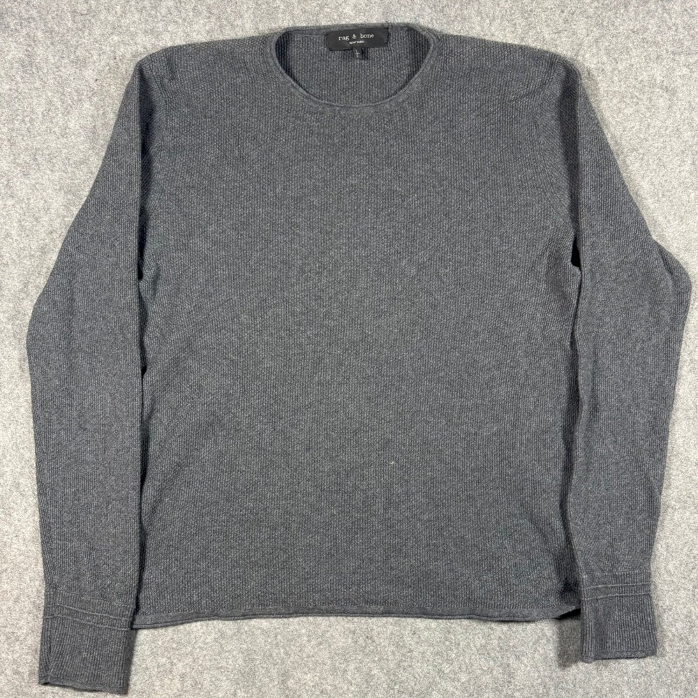 Rag & Bone Sweater Mens L Grey Cotton Cashmere Waffle Knit Crewneck Long Sleeve